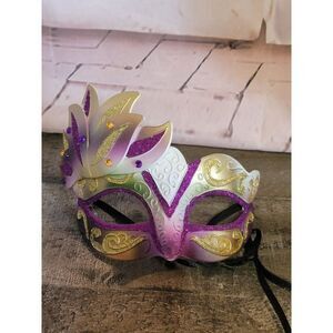 Masquerade purple glitter gold mask Halloween decor costume